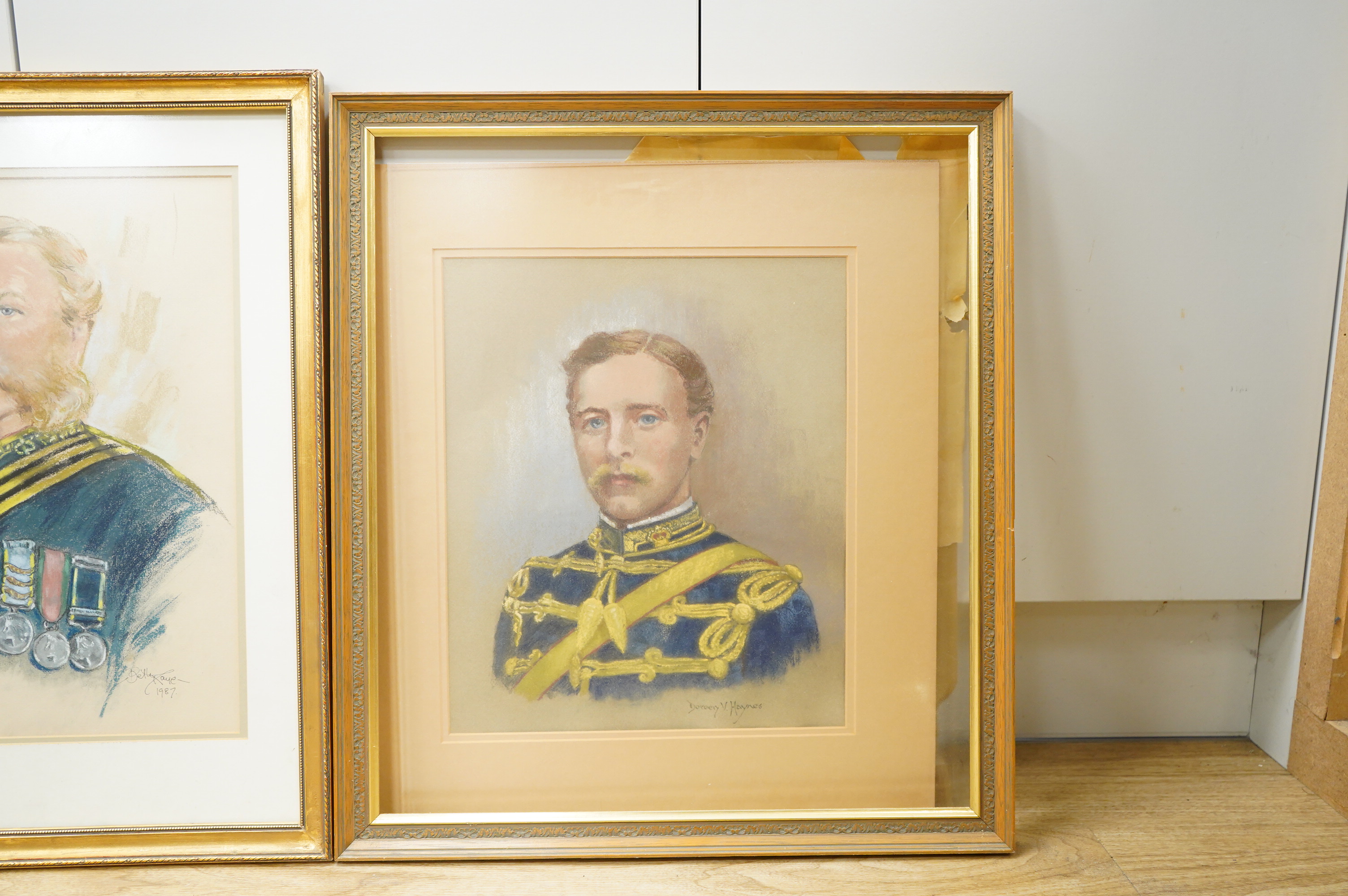 Contemporary School, Portrait of a gentleman wearing military dress, oil on board, together with two other military interest pastel portraits, two include Surgeon General W. G. Trusdell, largest 49 x 39cm